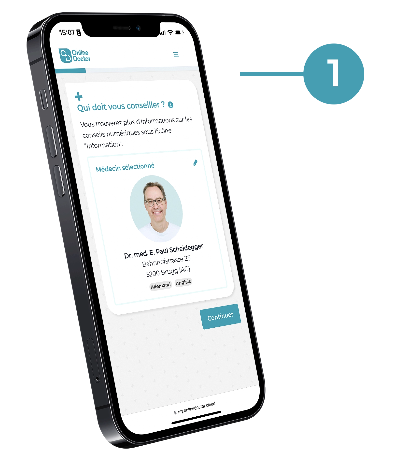 Site web OnlineDoctor avec choix du médecin