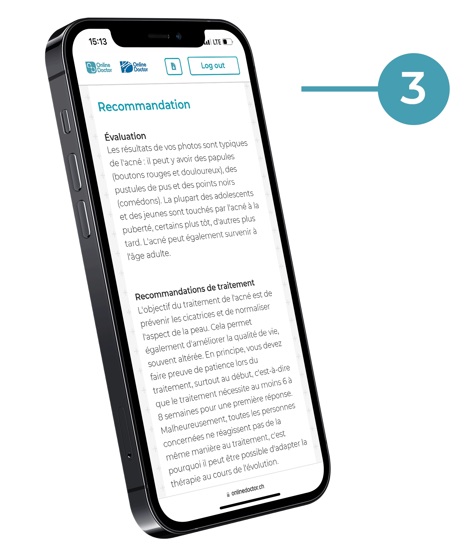 Site web OnlineDoctor mit recommandations thérapeutiques