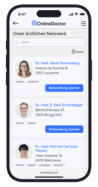 OnlineDoctor Website mit Arztauswahl