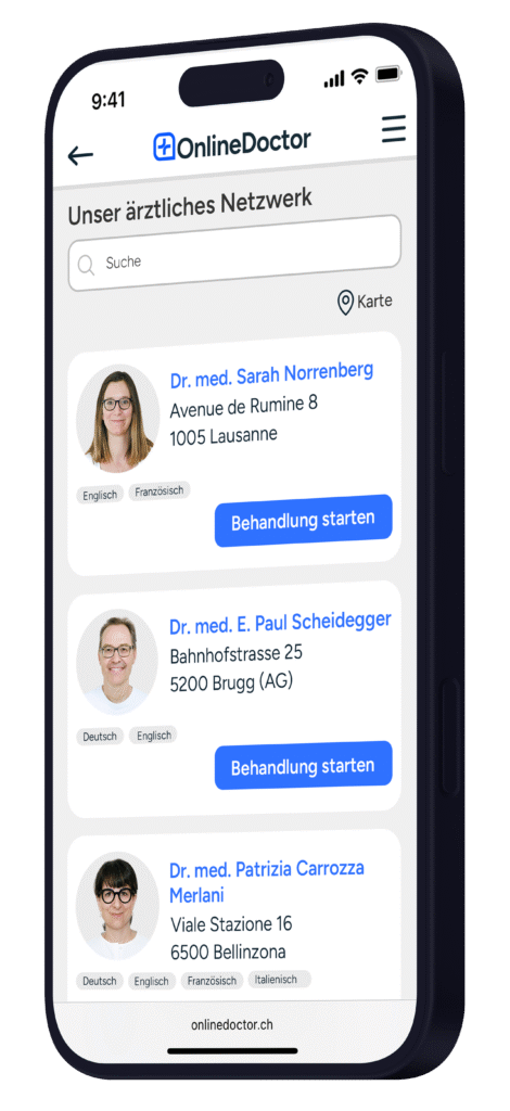 OnlineDoctor Website mit Arztauswahl