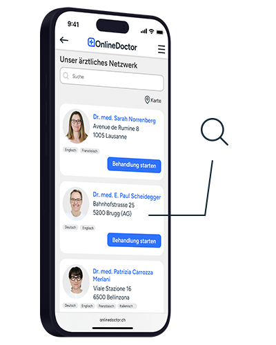 OnlineDoctor Website mit Arztauswahl