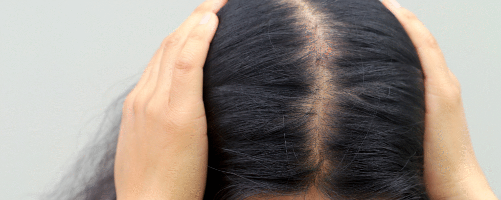 Haarausfall am Scheitel bei einer Frau (Alopezie)